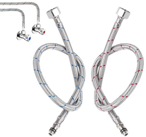 Aiyraa 2 Stück 80cm Panzerschlauch 3/8 Zoll, Anschlussschlauch Armatur G3/8 x M10, Wasseranschluss Verlängerung, Flexschlauch Armatur, Wasserschlauch Flexibler Schlauch für Mischbatterie Küche Bad