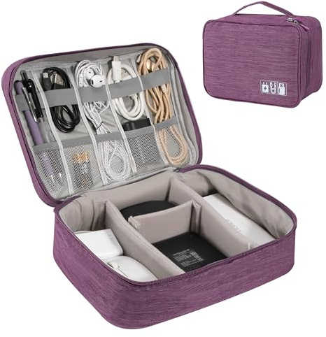 Tunejoy Bolsa de Accesorios Electrónicos Portátil Organizador de Viaje Impermeable para Tableta Estuche Cables de Almacenamiento para Cargador Banco de Energía Púrpura