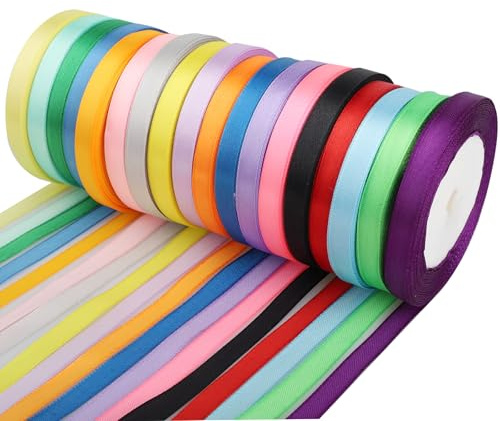 Lot de Rubans Satin 22m x 10mm, 18 Colori Nastri Decorativi in Stoffa, Nastri Colorati per Decorazione Regalo, Bouquet di Fiori, Matrimoni, Artigianato, Confezioni e Fai-da-Te