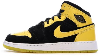 Air Jordan 1 Mid (GS) Blanc/bleu roi profond-Rouge universitaire, Noir/maïs universitaire/blanc, 5.5 Big Kid
