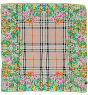 FRAAS Damhalsduk 100 % rent siden - djungelmönster rutig servett - 51 x 51 cm - chic sidenbandana, Powder Mint, one size