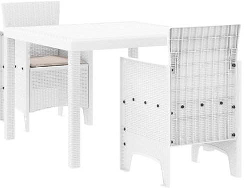 vidaXL Trädgårdsmöbelset 3 pcs Vit Polypropylen, Modern trädgårds- och terrassmatset, rektangulärt, lätt och hållbart, utemöbler för utomhusmys