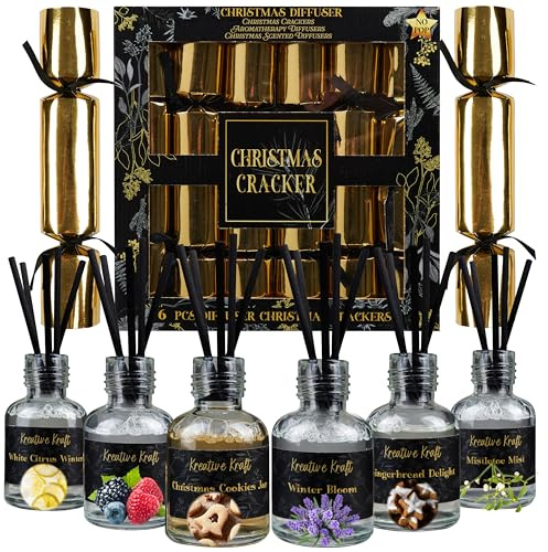 KreativeKraft Crackers di Natale 6-Pacco, Crackers Senza Scoppio con 30ml Bastoncini per Profumazione e Diffusori per Ambienti, 45h Durata del Profumo (Multicolore Diffusore)
