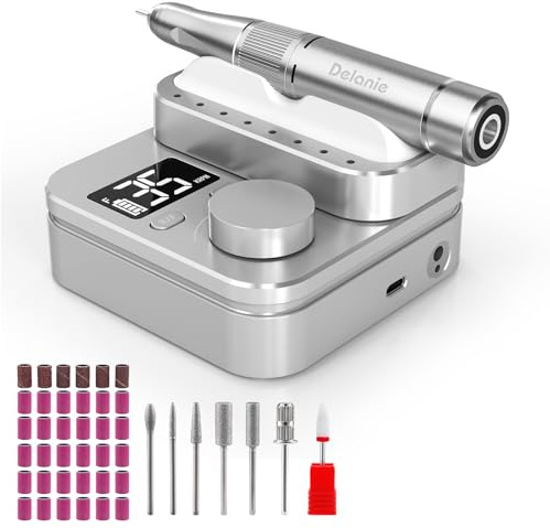 Delanie Ponceuse pour Ongles Sans Fil Professionnel 35000RPM ,Lime à Ongles Électrique Rechargeable avec Pause Bonton pour Manucure Pédicure