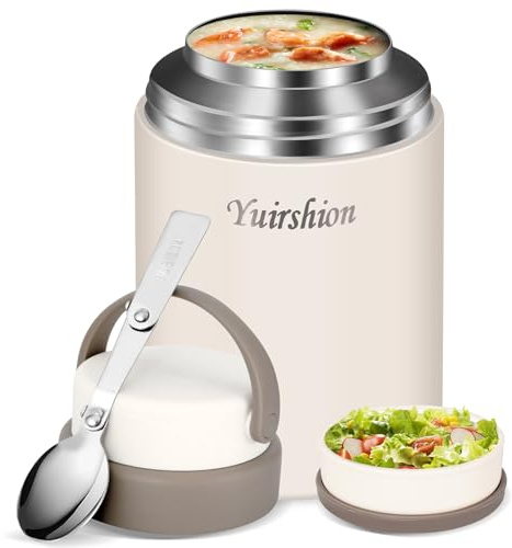 Yuirshion Récipient isotherme pour aliments 800 ml, récipient alimentaire à emporter, bol isotherme avec couvercle avec cuillère, récipient alimentaire pour conserver les soupes et les bouillies