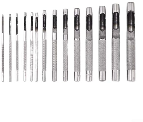 Oniissy 14-teiliges Lochstanzer-Set für Leder, Gummi, Kunststoff, Vinyl-Dichtungen – rundes Stanzwerkzeug mit Karbonstahl-Konstruktion, kompatibel mit Gürtel