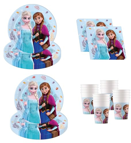 Procos – Frozen Idyllic Wonder födelsedagsdekoration, 52 delar, papperstallrikar, muggar och servetter för barns födelsedag, festservis