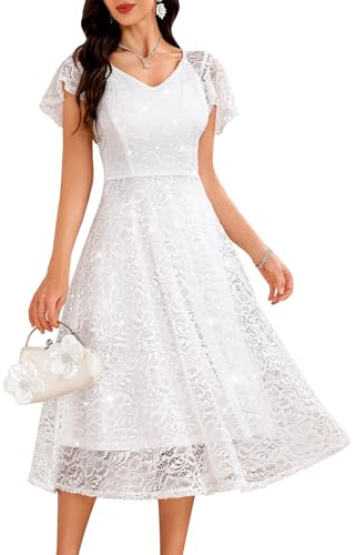 AOCZZ Robe de soirée à paillettes élégante pour mariage, robe de cocktail, robe d'été pour femme, robe pour fête, confirmation, Blanc pailleté, L