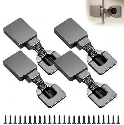 LOLANIUT 4 pièces charnière invisible pour charnière porte placard, charniere porte cuisine et charnières pour placards, charnières amortie 180° à vis pour portes 18 à 25 mm, boîtier 35 mm