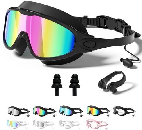 Syeefula My Cool Summer Goggles, 180° Wide View Anti Fog & UV No Leaking Swim Glasses, with Ear Plugs & Nose Clip for Children and Early Teens, Waterproof, Anti-Fog, UV Protection