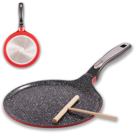 Padella per Crepes 24 cm a Induzione con Spargipasta in Legno Senza PFOA