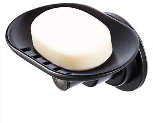 JiePai Suction Soap Dish Oil Rubbed Bronze,Super Powerful Vacuum Suction Shower Soap Holder with Drain,Elegant Suction Cup Soap Dish for Shower Bathroom Kitchen