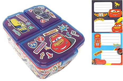 Theonoi Lunchlåda för barn, matlåda, smörgåslåda för barn, med fack, för förskola, av BPA-fri plast (Bilar)