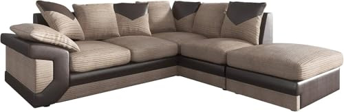 Amazing Sofas NEW LARGE DINO CORNER SOFA JUMBO CORD GREY BLACK OR BEIGE BROWN LEFT OR RIGHT (Beige right). Fire resistant as per British Standards, foam filled seats for comfort.