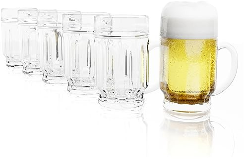 Stölzle Oberglas Bierkrug Donau / 6er Set Bierkrüge 0,5 Liter/Stabiler Bier Krug mit Schild/Biergläser 0,5 Liter aus Soda Lime Glas/Bierseidel 0,5l Spülmaschinengeeignet