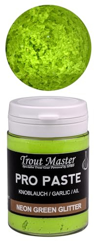Spro Trout Master Pro Paste – Pasta de trucha flotante activa con rayos UV para un máximo éxito de captura, cebo de pesca de trucha UV – cebo para truchas grandes, trucha (verde neón/garlic)