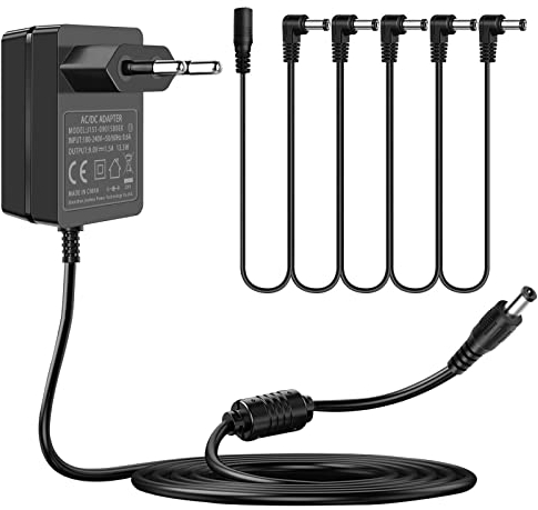 9V Netzteil für Gitarren Pedale, für Boss Gitarreneffekte Gitarrenpedale Elektrische Klaviertastatur, mit 5 Wege Daisy Chain Kabel,100-240V AC zu DC 9Vdc 1.5A 1A Netzadapter Center Negative.