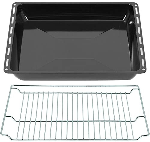ICQN 465 x 370 x 60 mm Backbleche & -Gitter Set, Emailliert Fettpfanne für Backofen und Herd, Passend für Bosch Siemens Neff Constructa, Kratzfest & Rostfrei, 46,5 x 37 cm