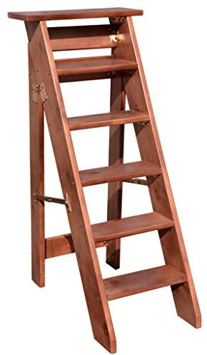 Braune Massivholz-Haushaltsleiter, verdickende Holz-Stufenleiter, einseitiger Treppenstuhl, klappbar, 4/5/6 Stufen, Indoor-Loft, Mobile Treppe