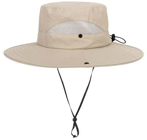 Sombrero de sol para niños con protección UV para niños y niñas, gorra de safari de ala ancha para verano al aire libre (para 5-10T), Beige oscuro, 5- 10 años