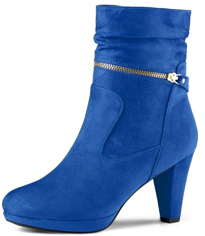 Allegra K Stivaletti da donna a metà polpaccio con zeppa e tacco alto, Blu reale, 39 EU