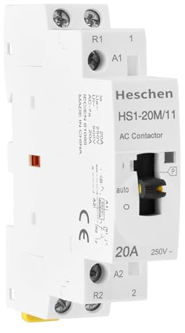 Heschen Modulärt hushålls-AC-skydd, HS1-20M/11, 20A, 2 poler, 1NO 1NC; 220 VAC spolar, 35 mm DIN-skenmontering, med manuell kontrollbrytare