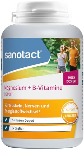 sanotact Magnesium 500 plus B Vitamine 180 Tabletten | Hochdosiertes Magnesium für Muskeln & Nerven | 100% Vegan
