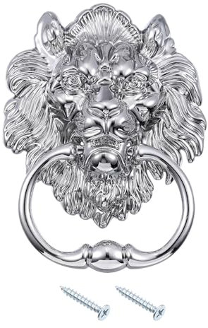 QUARKZMAN 1pz Pomelli Testa di Leone, 6 Pollici Lega di Zinco Pomello Testa di Leone Vintage Maniglia Porta Decorativa Ring Pomello per Cancello Armadi Cassetti, Argento