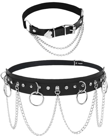 SLAXJNE 1 Cinturón De Mujer, 1 Collar Con Clip De Cola De Amor, Cinturón De Ropa Gótica, Cinturón De Cadena Para Mujer, Cinturón Estilo Punk