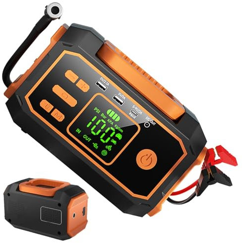 Snabb uppblåsning luftkompressor, reseluftkompressorpump, uppblåsbart luftpumpverktyg med LED-ljus, digital tryckmätare batteridriven luftpump, 20 000 mAh för bil och M