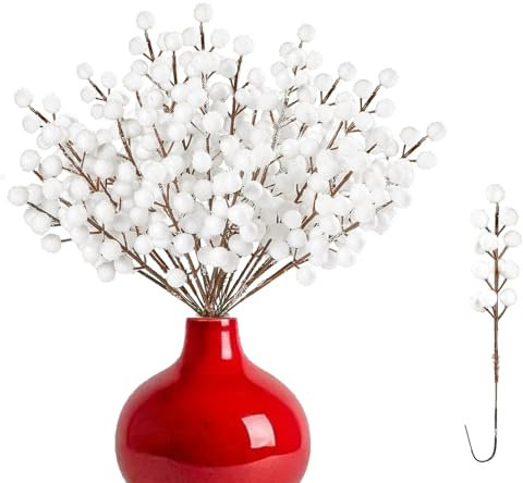 Snow Frosted Artificial Berry Stems,Ompinda 20 Pieces Christmas Berries Holly Berry Branches Artificial Berry Picks for DIY Christmas Tree or Festival Garland Decoration (White)
