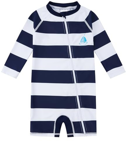 upandfast Maillot de Bain Manches Longues pour Enfants de 3 Mois à 3 Ans avec Protection Solaire UPF 50+(Rayure,12-18 Mois)
