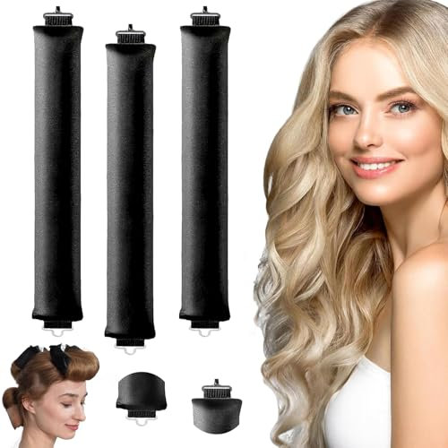Heatless Curls Band 3 Stück,Neu Lockenwickler über Nacht Overnight Blowout Locken Ohne Hitze Diy Overnight Curls Gummi Hitzefreier Lockenwickler Locken üBer Nacht für Mittleres Langes Haar (Schwarz)