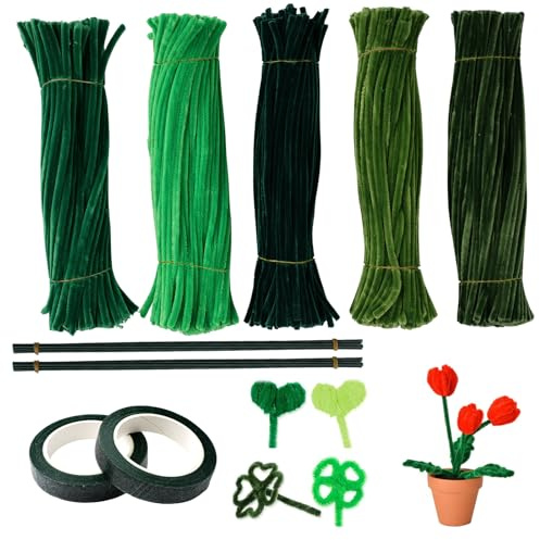 500 unidades limpiador de tubos de chenilla tallos para flores manualidades a granel esponjoso palo verde