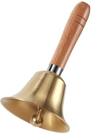 15cm Campana de Mano con Mango Elegante, Campana de Mano de latón Campanillas de Metal con Sonido Vibrante y Duradero, Grande Campana de Llamada para Decoración del Hogar, Fiestas, Eventos Navideños
