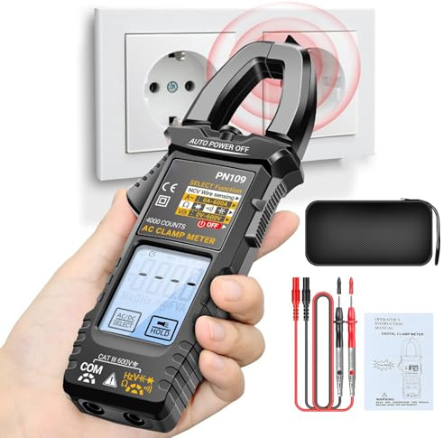 Pinces Ampèremétriques, Multimètre à Pince 4000 Points, Testeur Numérique Portable Rétroéclairage LCD pour Tension Courant Condensateur, Pour Courant Condensateur Circuit Disjoncteur Automobile Domest