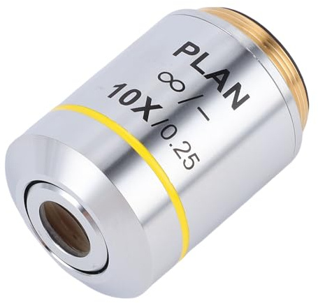 Jectse 10X Objective Lens for Biological Microscopes, Aluminum Alloy and Optical Glass 20.2mm RMS Thread Biological Microscope Objective Lens for Education Research