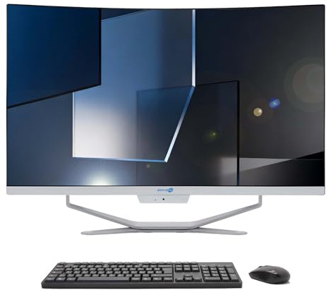 SIMPLETEK All in One AiO 27 Inch FHD Curved Windows 11 Celeron Up to 1.80 GHz 4 GB RAM 480 GB SSD Wireless Keyboard Mouse Included Webcam PC Gaming Curved Streaming Home Work Computer for Boys