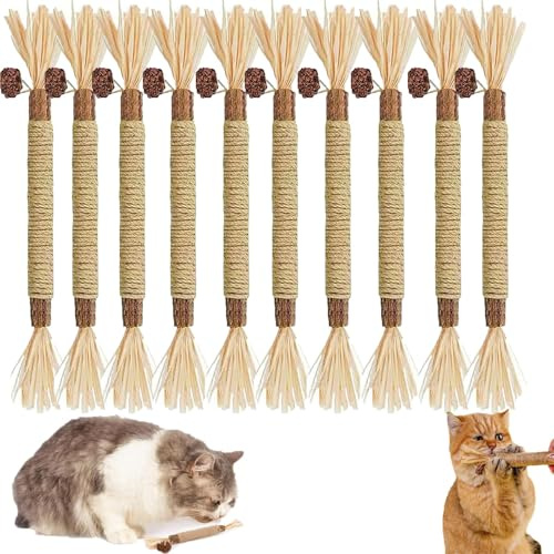 FROVOL 10 st Puriq naturliga silvervine-tandpinnar, silvervinpinnar för katter, interaktiv katt tuggpinne för tandrengöring, rep- och bitbeständig, för inomhus kattunge fräsch andedräkt, hälsosamma