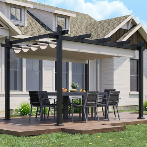 JUMMICO 3x4m Pergola with Adjustable Canopy, Freestanding Aluminium Patio Cover, Waterproof & Sturdy Pavilion with PC Panels & Magnetic Fixing, All-Season