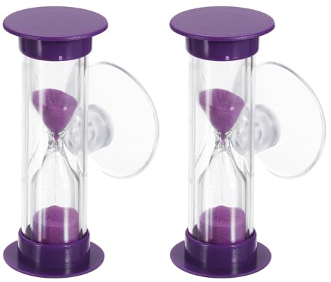 sourcing map 2 Minute Sand Timer, 2Pcs Hour Glass Timer, Purple | Mini Sandglass Visual Clock with Transparent Suction Cup for Toothbrush Games Cooking Kitchen Home Office Decor