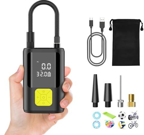 6000mAh Mini Compressore Aria Portatile Auto, 150PSI Gonfiatore Bici Elettrico con Schermo LCD Digitale e Torcia LED, Pompa Elettrica per Bicicletta, Auto, Moto, monopattino, Palloni