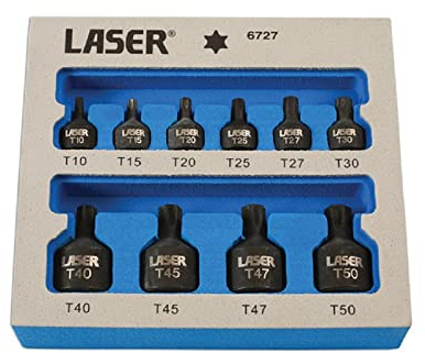 Laser 6727 Low Profile Impact Star Socket Bit Set 1/4D, 3/8D 9pc, Silver