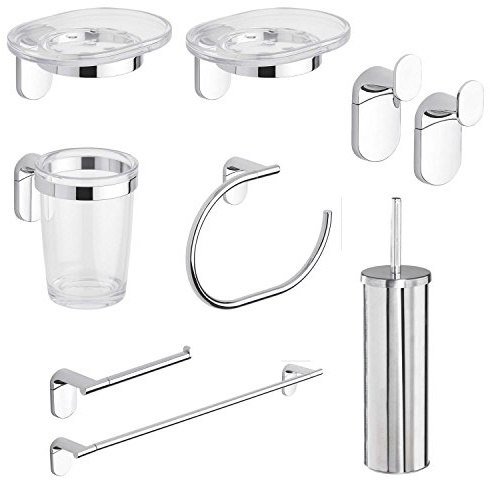 Set de Salle de Bain Zero Cromo 8 Accessoires en Acier Chromé et Abs