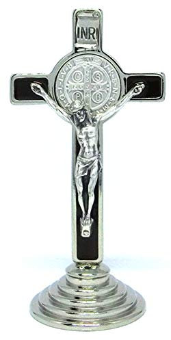 GTBITALY 10.008.11 Cruz de San Benito de plata marrón esmaltada a mano sobre base redonda de plata