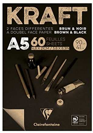 Clairefontaine 975817C Block Kraftpapier (60 Blatt, DIN A5, 14,8 x 21cm, 90g) 1 Stück, braun
