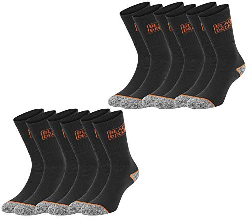 Calcetines de trabajo unisex para hombre y mujer, pack de 6 unidades, color negro y gris jaspeado, 39-42, 43-46, 47-49, algodón negro 47-49