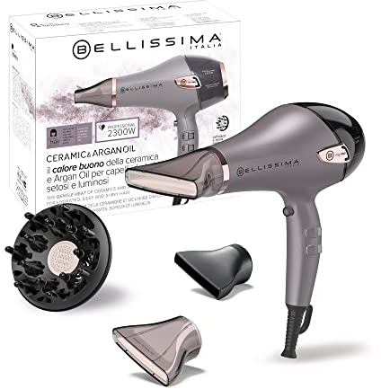 Bellissima Ceramic&Argan Oil, professioneller Haartrockner, Keramiktechnologie und Arganöl, Leistung 2300 W, 3 Temperaturen, Ionisator, Cold Shot, 2 Düsen, Keramikdiffusor