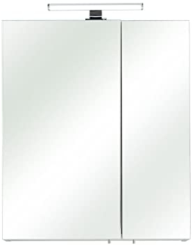 Pelipal Badezimmer-Spiegelschrank Quickset 936 in Eiche Weiß quer Nachbildung mit LED-Beleuchtung, 60 cm breit | Badschrank mit Spiegel, 2 Türen und 2 Einlegeböden