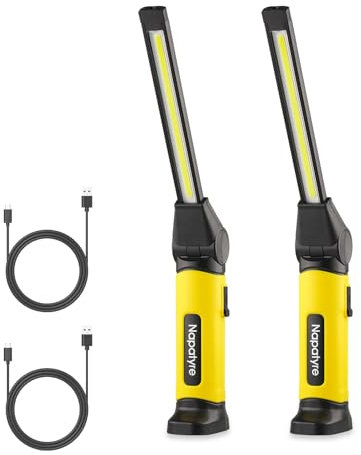 Napatyre LED Arbeitsleuchte,4000 mAh Werkstattlampe Akku mit Magneten, 3 Lichtmod 120° Drehbar Taschenlampe LED Aufladbar,1000LM COB Inspektionslampe für Auto Reparatur Werkstatt Camping (2 Stück)